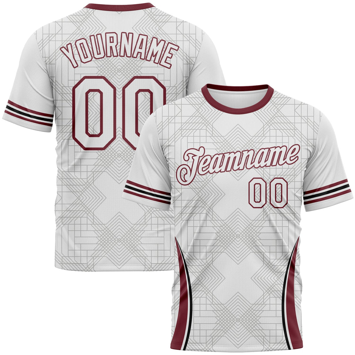 Custom White-Burgundy Geometric Retro Athletic Performance T-Shirt