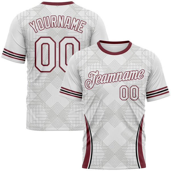 Custom White-Burgundy Geometric Retro Athletic Performance T-Shirt