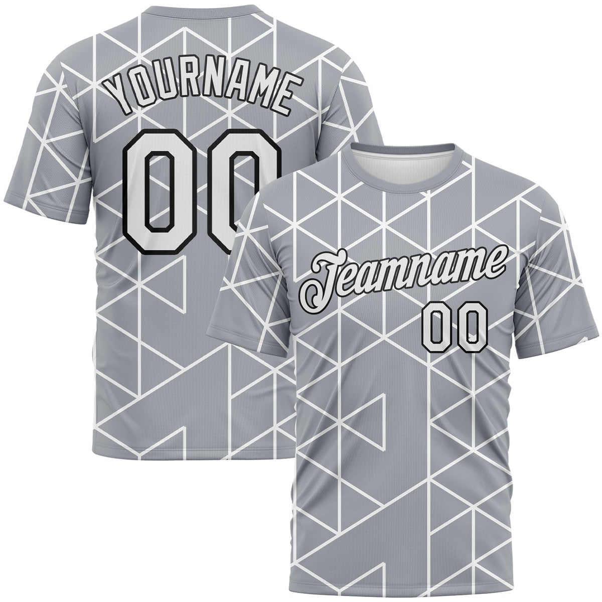 Custom Gray White-Black Geometric Triangle Grid Minimalist Sytle Performance T-Shirt
