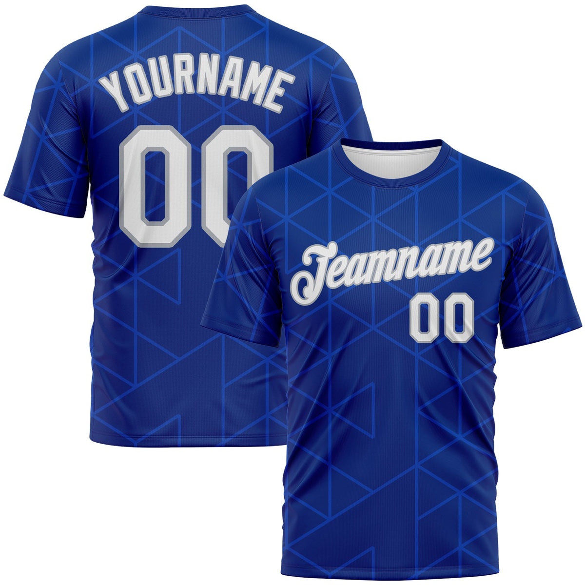 Custom Royal White Thunder Blue-Gray Geometric Triangle Grid Minimalist Sytle Performance T-Shirt