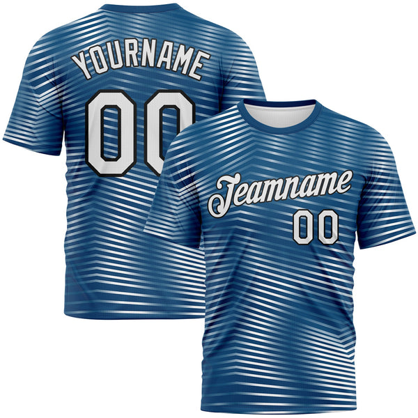 Custom Panther Blue White-Black Motion Stripe Morden Wave Performance T-Shirt