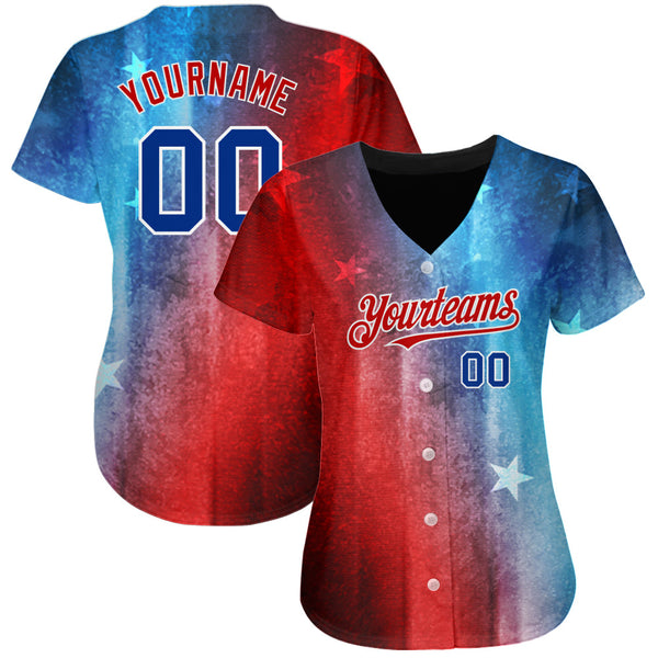 Custom Red Royal-Black 3D American Flag Fashion Authentic Baseball Jersey alternate