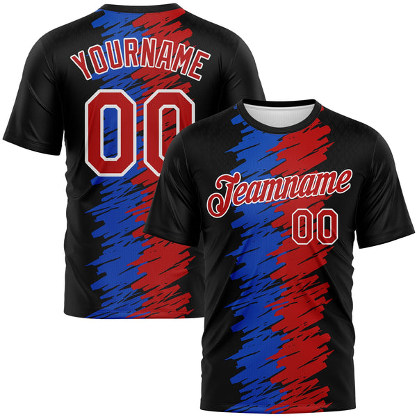 Custom Black Red Thunder Blue-White Brush Stroke Graffiti Grunge Style Performance T-Shirt