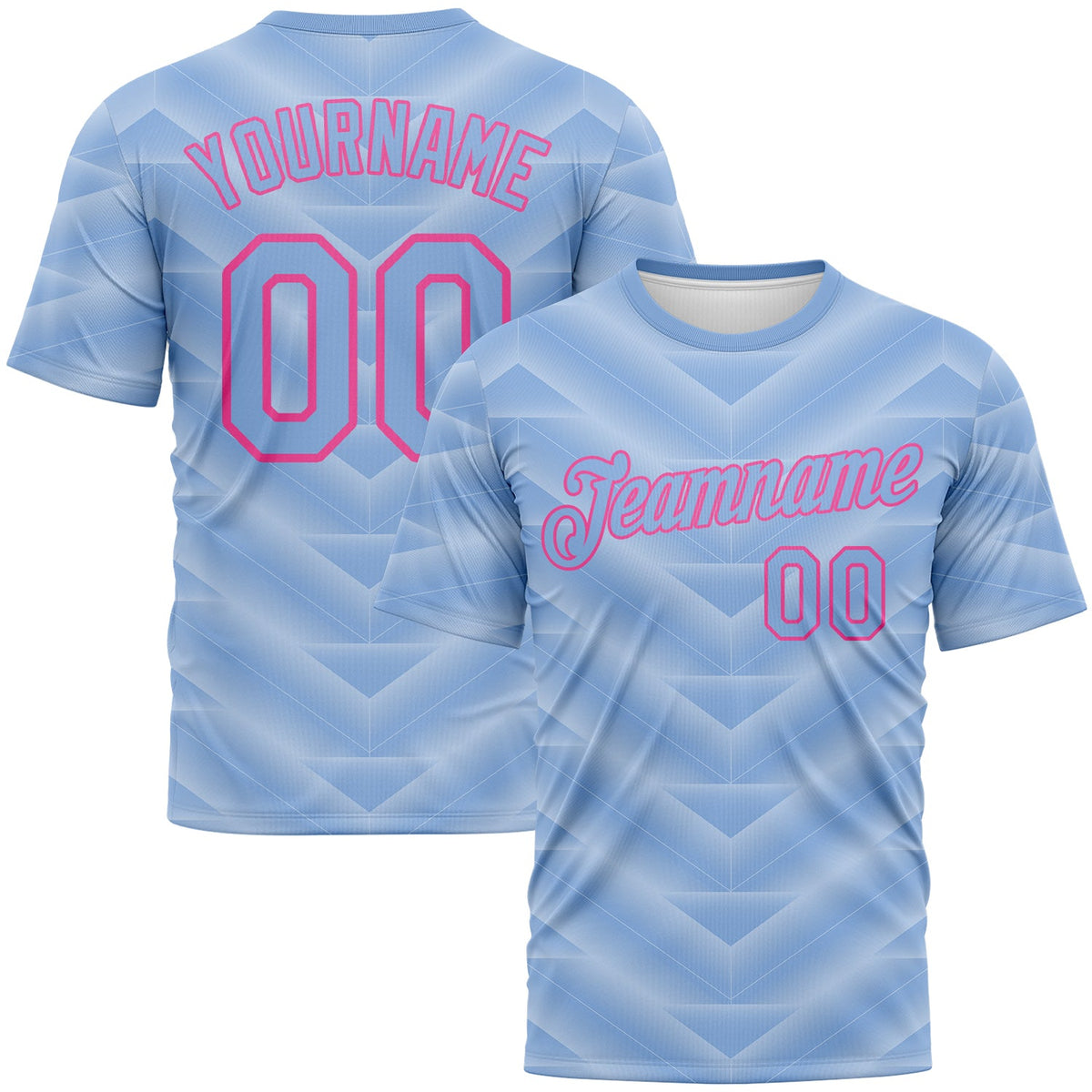 Custom Light Blue-Pink Geometric Chevron Texture Performance T-Shirt