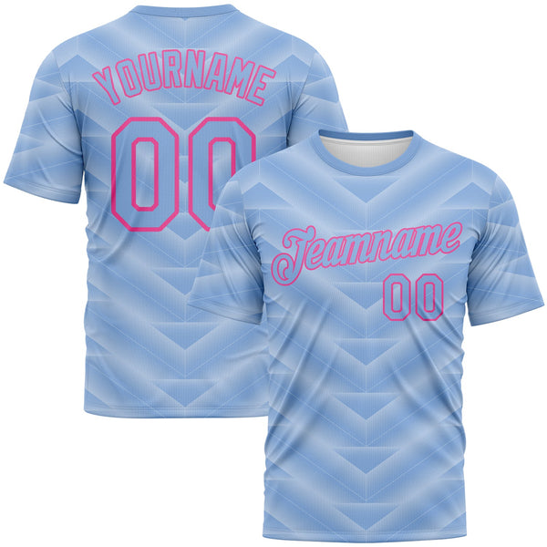 Custom Light Blue-Pink Geometric Chevron Texture Performance T-Shirt