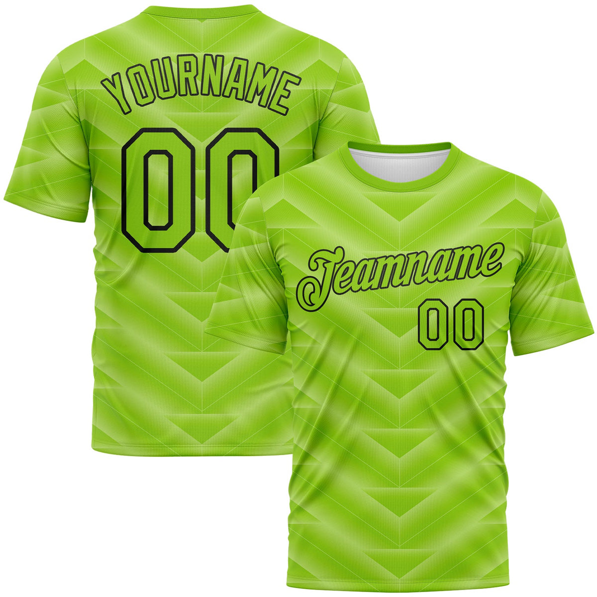 Custom Neon Green-Black Geometric Chevron Texture Performance T-Shirt