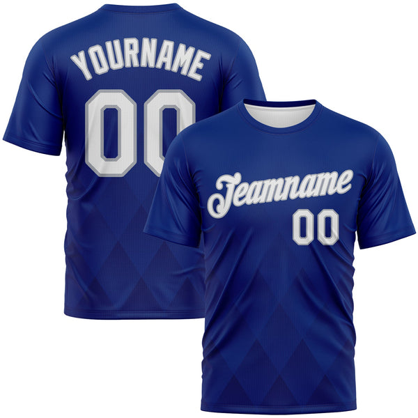 Custom Royal White-Gray Diamond Vintage Argyle Performance T-Shirt