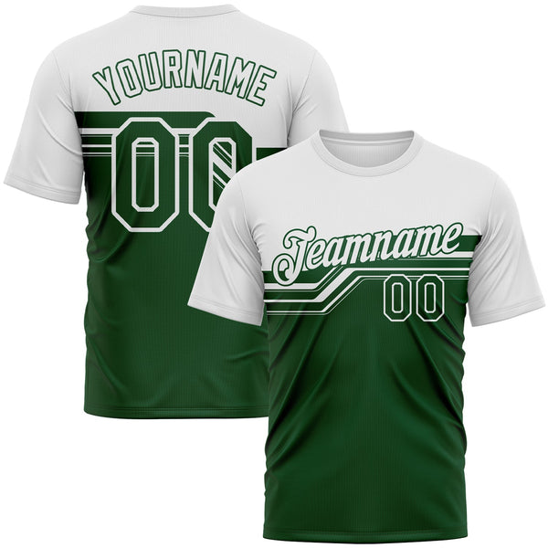 Custom White-Green Varsity Style Retro Stripe Performance T-Shirt