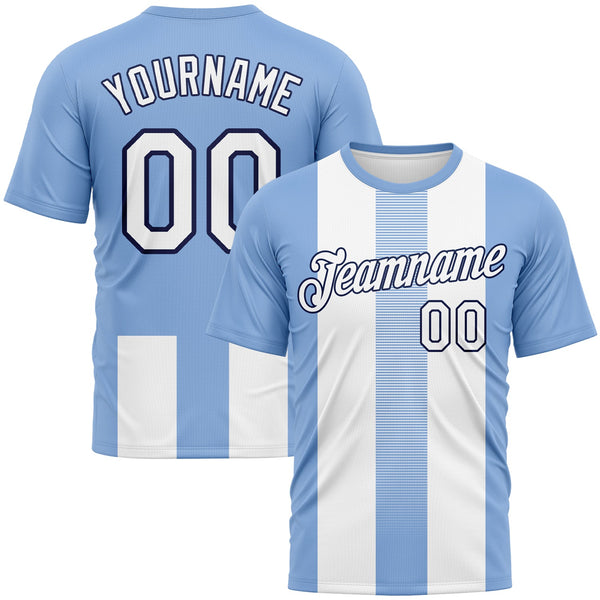 Custom Light Blue White-Navy Vertical Stripe Vintage Style Performance T-Shirt