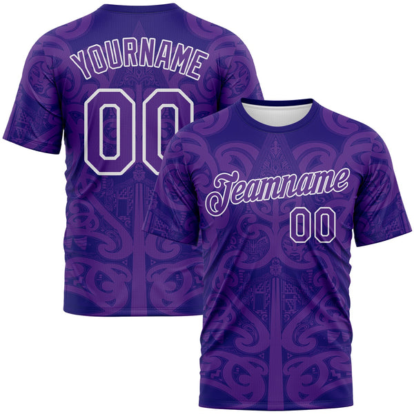 Custom Dark Purple Purple-White Maori Tribal Tattoo Performance T-Shirt