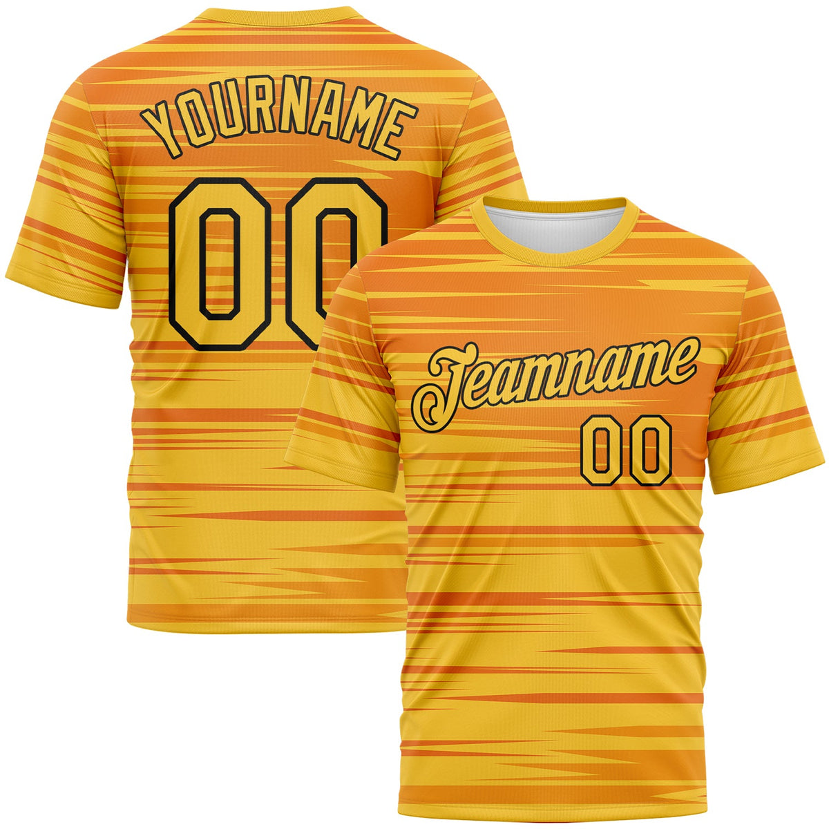 Custom Bay Orange Gold-Black Dynamic Lineal Stripe Gradient Performance T-Shirt