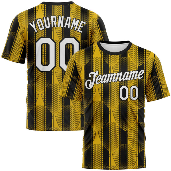 Custom Old Gold White-Black Abstract Geometric Vertical Stripe Performance T-Shirt