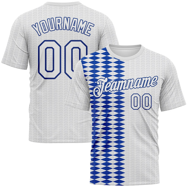 Custom White Thunder Blue-Gray Classic Argyle Diamond Performance T-Shirt