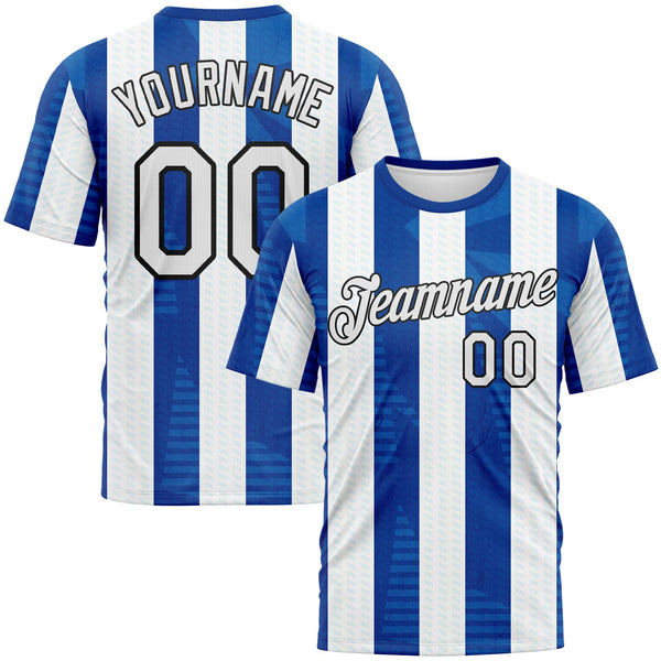 Custom Blue White-Black Vertical Stripe Vintage Style Performance T-Shirt