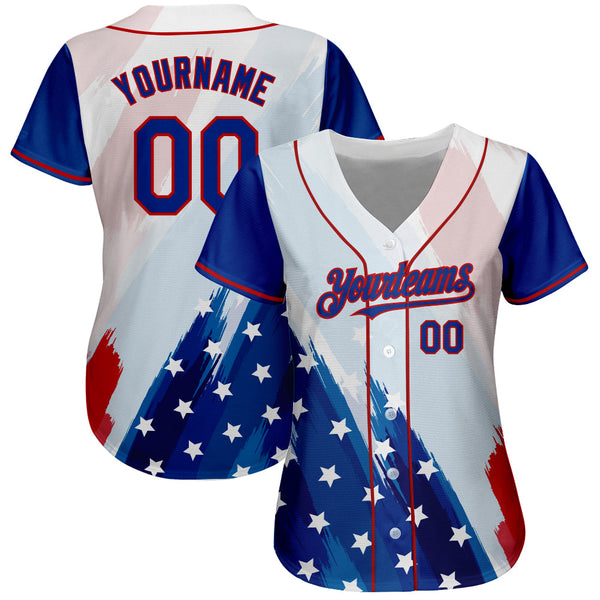 Custom White Royal-Red 3D American Flag Fashion Authentic Baseball Jersey alternate