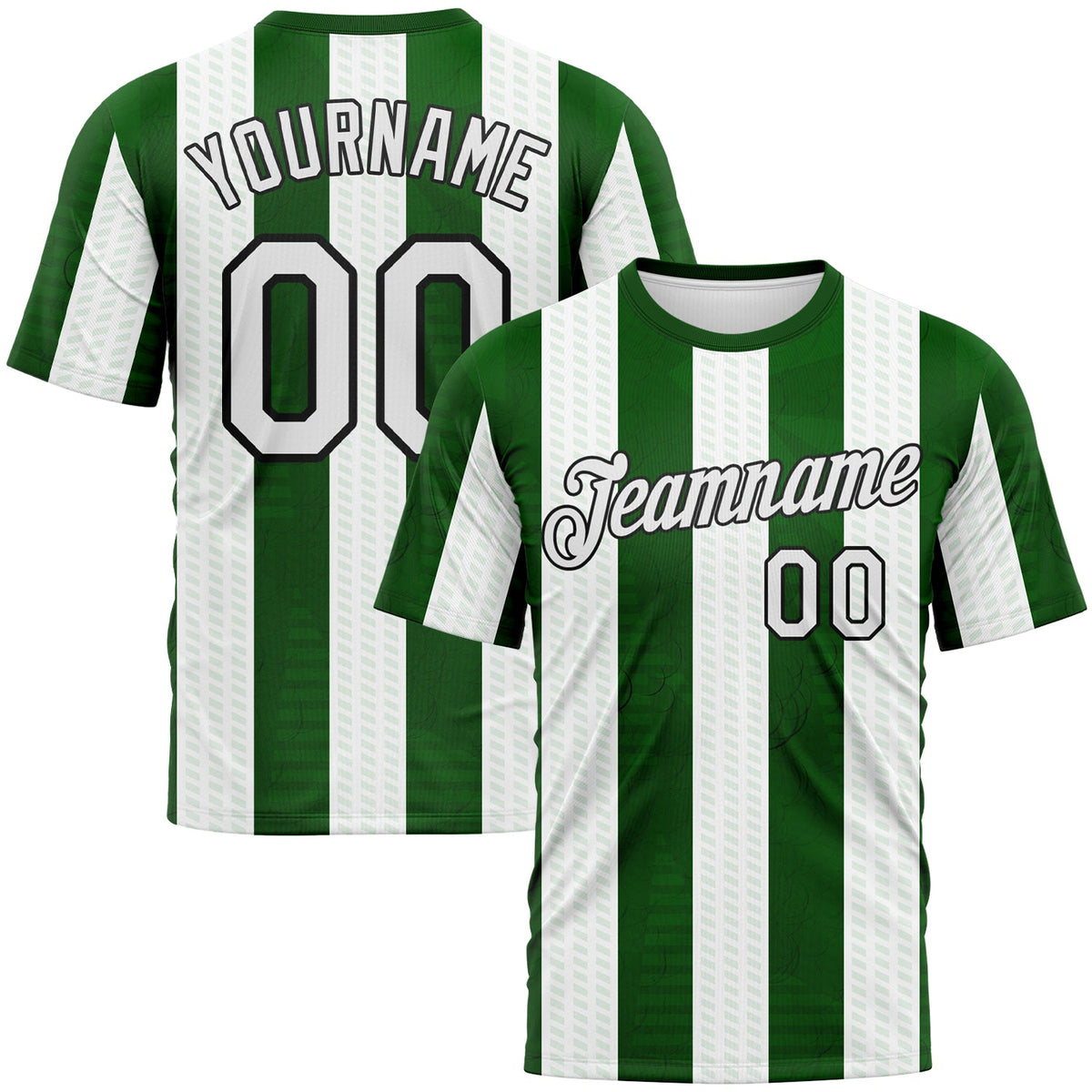 Custom Grass Green White-Black Vertical Stripe Vintage Style Performance T-Shirt
