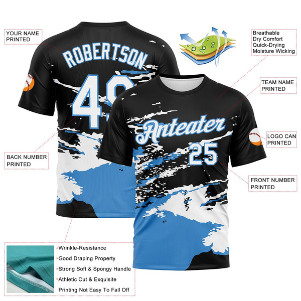 Custom Black White-Powder Blue Splash Performance T-Shirt alternate