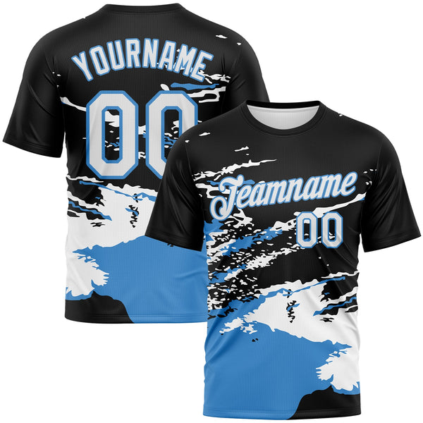 Custom Black White-Powder Blue Splash Performance T-Shirt