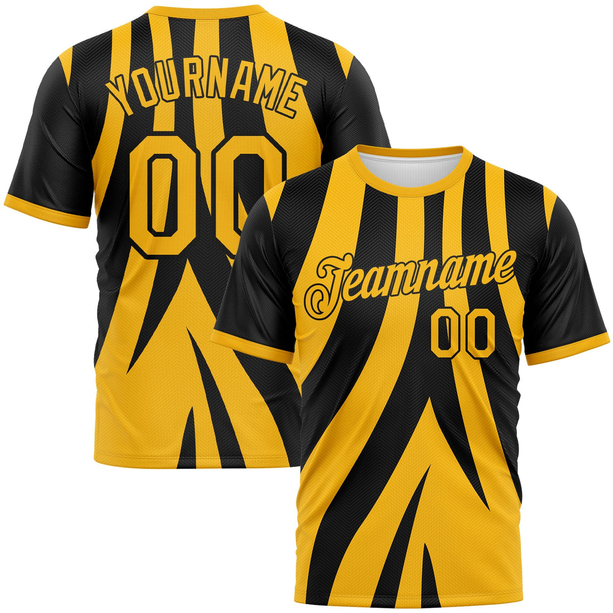 Custom Black-Gold Jagged Stripe Abstract Geometric Performance T-Shirt