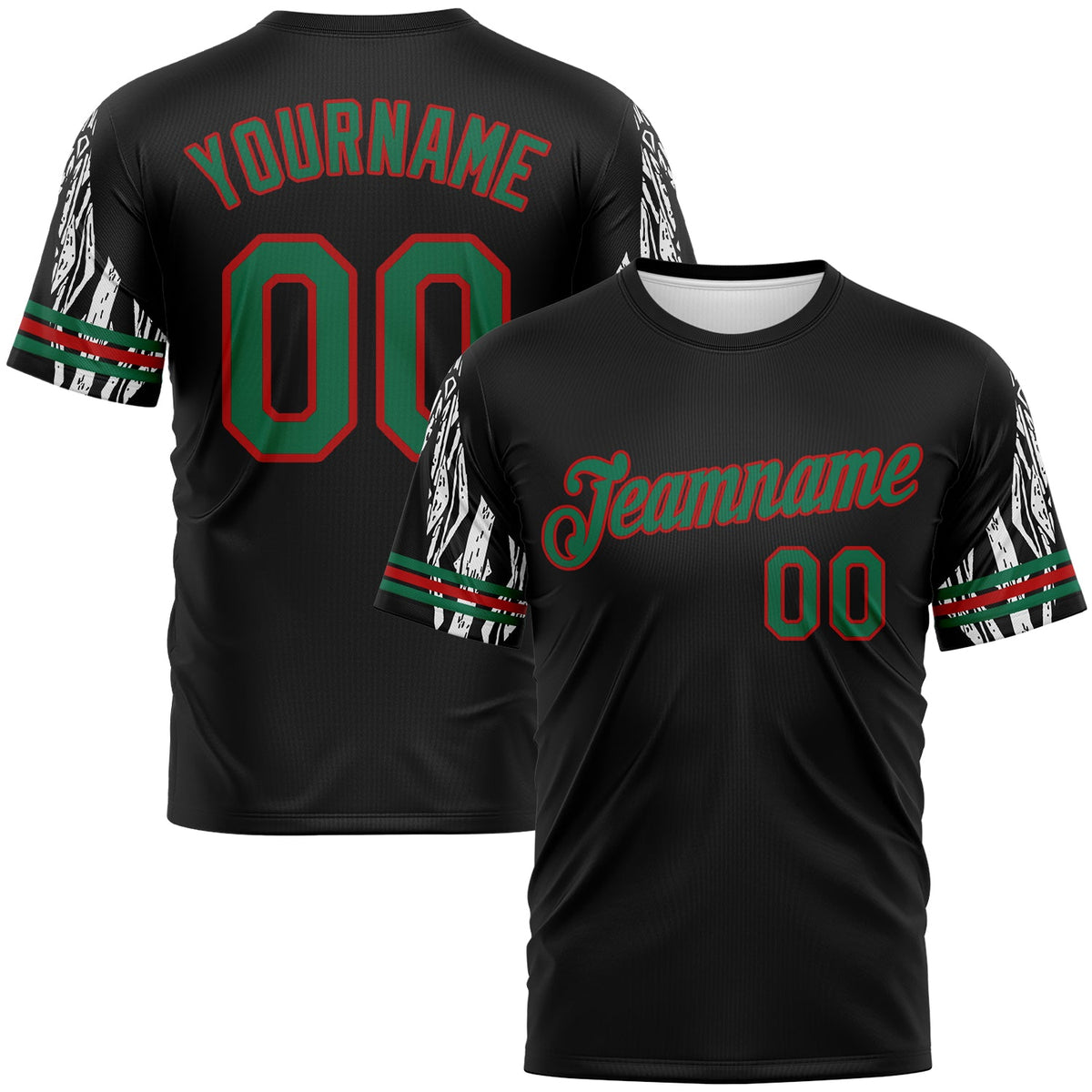 Custom Black Kelly Green-Red Zebra Performance T-Shirt