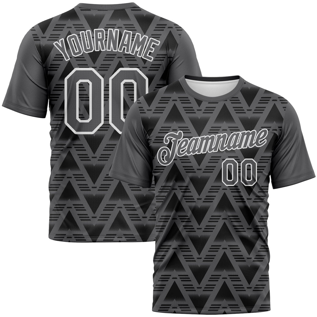 Custom Steel Gray Black-White Geometric Diamond Performance T-Shirt