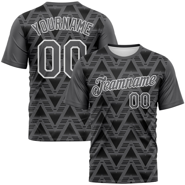 Custom Steel Gray Black-White Geometric Diamond Performance T-Shirt