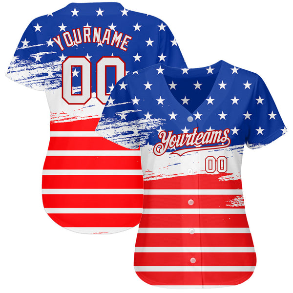 Custom Royal White-Red 3D American Flag Fashion Authentic Baseball Jersey alternate