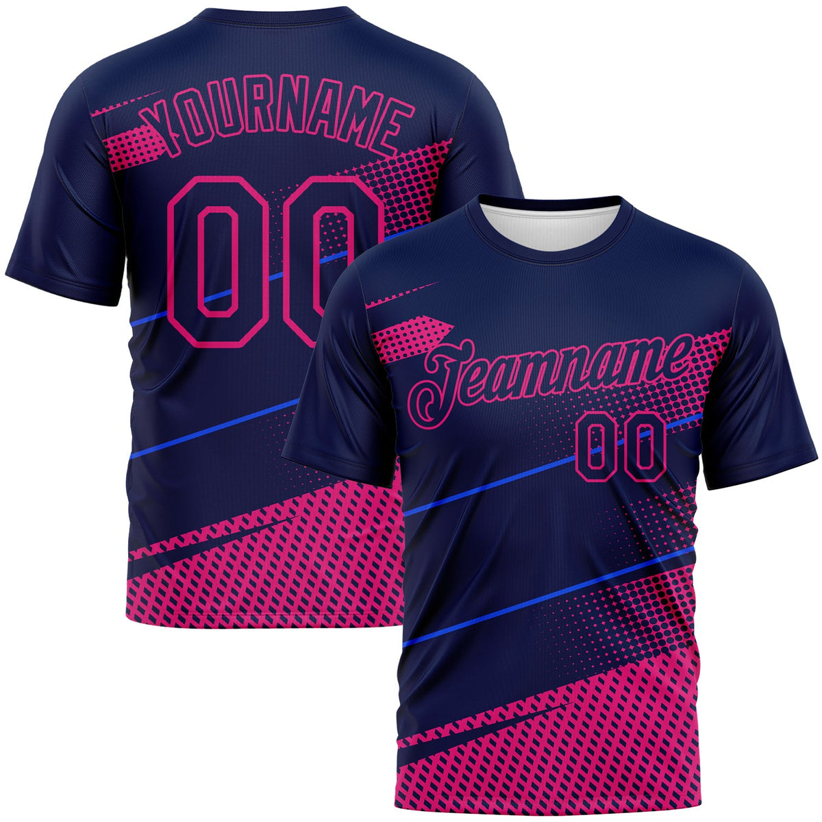 Custom Navy-Hot Pink Diagonal Stripe Halftone Performance T-Shirt
