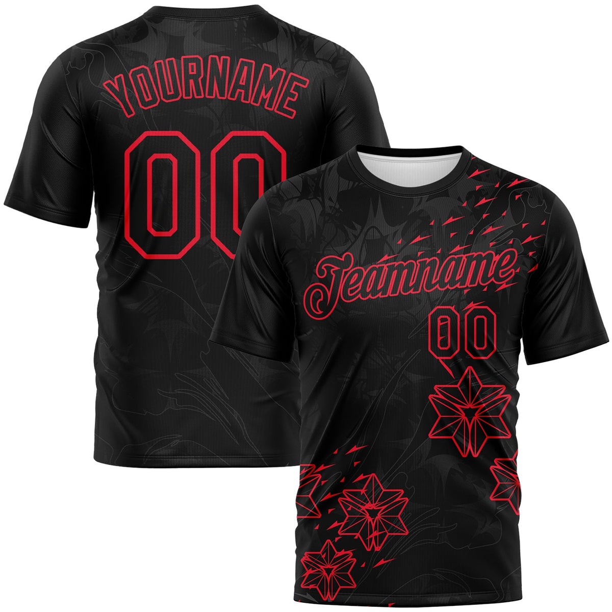 Custom Black-Fire Red Geometric Star Smoke Effect Performance T-Shirt