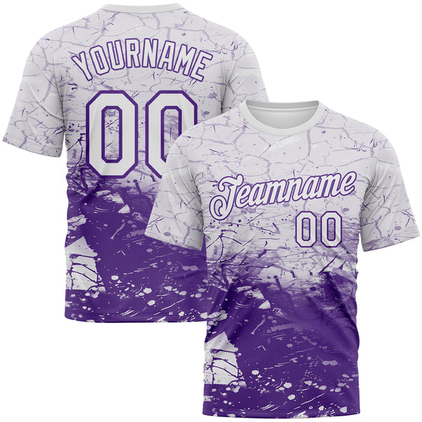 Custom White-Purple Cracked Ink Grunge Jazz Style Performance T-Shirt