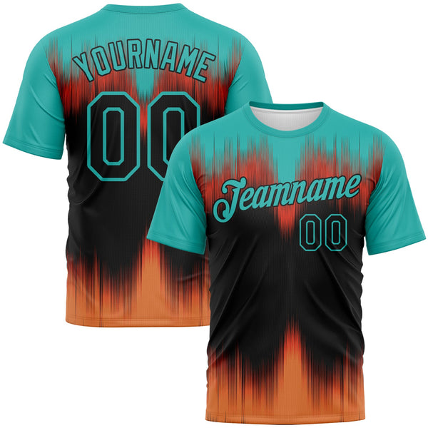 Custom Aqua Black-Bay Orange Bermuda Playa Fade Effect Performance T-Shirt