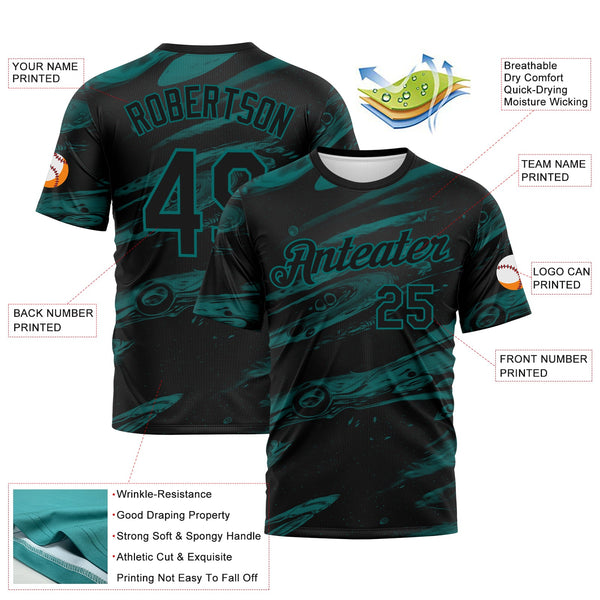 Custom Black-Teal Lava Splash Ink Wash Performance T-Shirt alternate