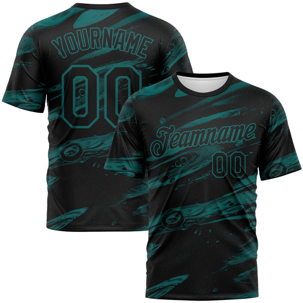 Custom Black-Teal Lava Splash Ink Wash Performance T-Shirt