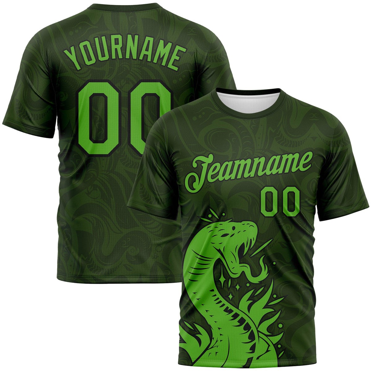 Custom Green Aurora Green-Black Tribal Snake Performance T-Shirt
