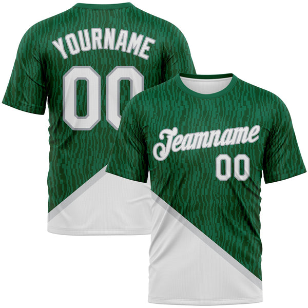 Custom Kelly Green White-Gray Subtle Diagonal Split Performance T-Shirt