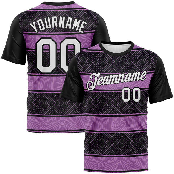 Custom Black White-Purple Tribal Geometric Horizontal Stripe Performance T-Shirt