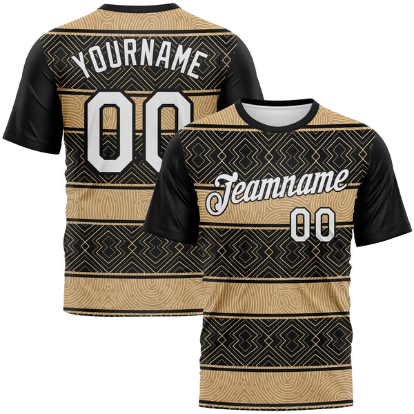 Custom Black White-City Cream Tribal Geometric Horizontal Stripe Performance T-Shirt