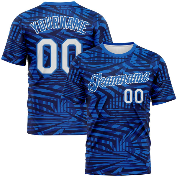 Custom Navy White Royal-Blue Hard Slash Abstract Geometric Performance T-Shirt