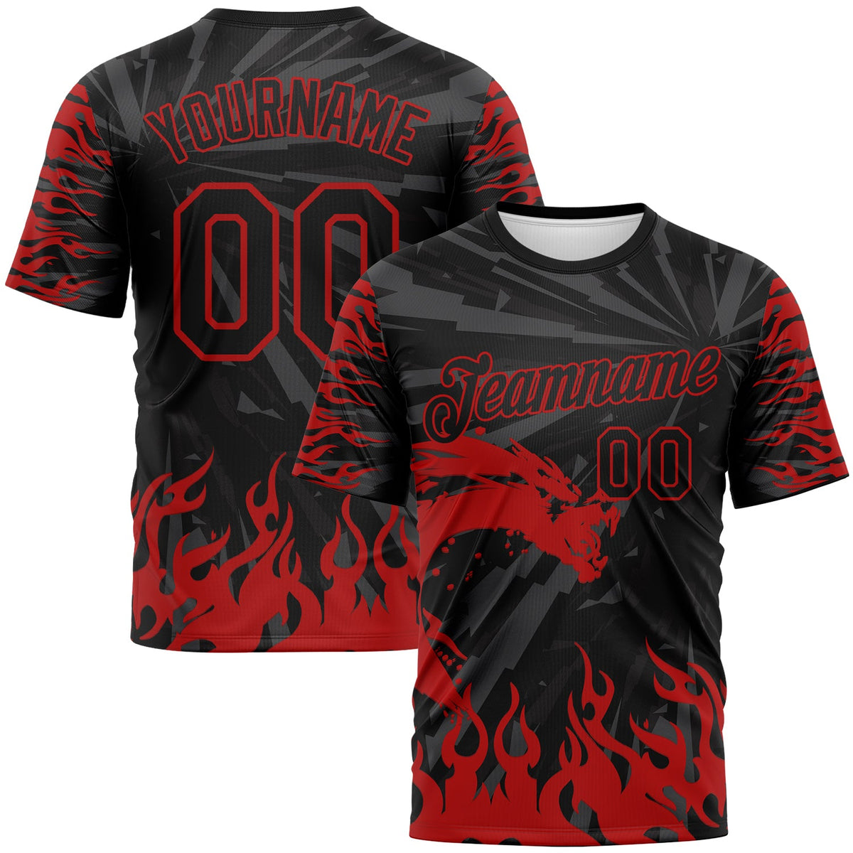 Custom Black-Red Dragon Fire Flame Performance T-Shirt