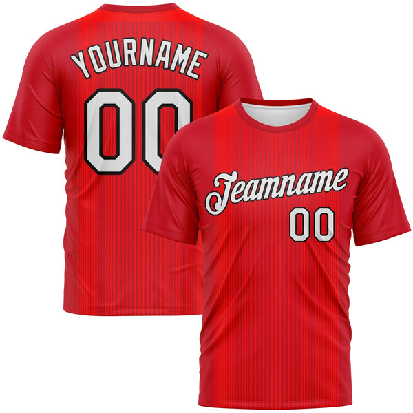 Custom Red White-Black Vertical Stripe Performance T-Shirt