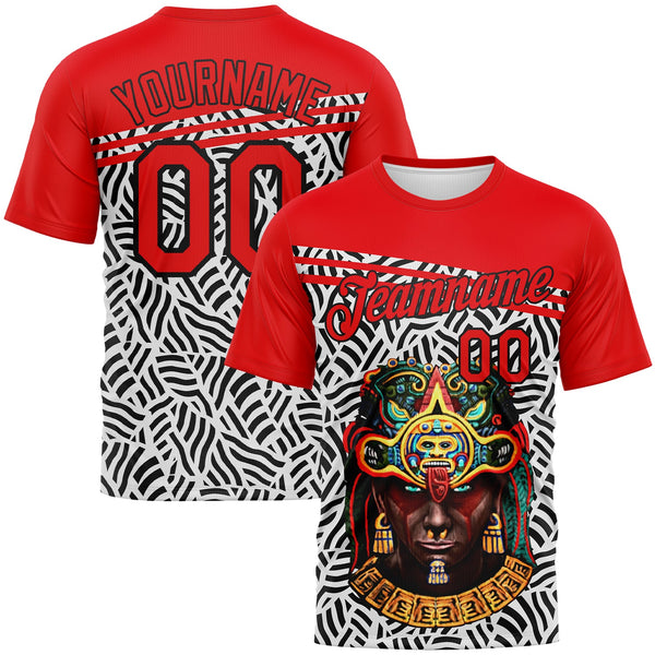 Custom Fire Red Black-White Azteca Performance T-Shirt
