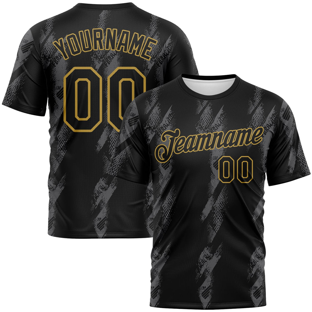 Custom Black Steel Gray-Old Gold Grunge Slash Performance T-Shirt