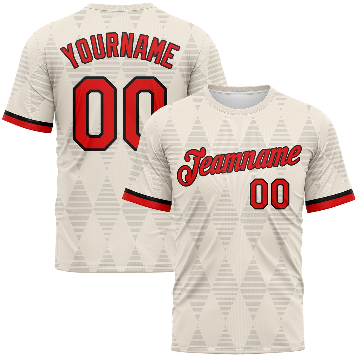 Custom Cream Fire Red-Black Geometric Diamond Classic Performance T-Shirt