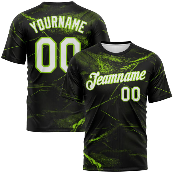 Custom Black White-Neon Green Marble Texture Performance T-Shirt