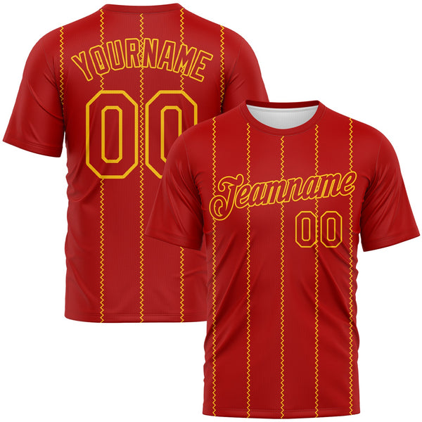 Custom Red-Yellow Zigzag Vertical Stripe Classic Performance T-Shirt