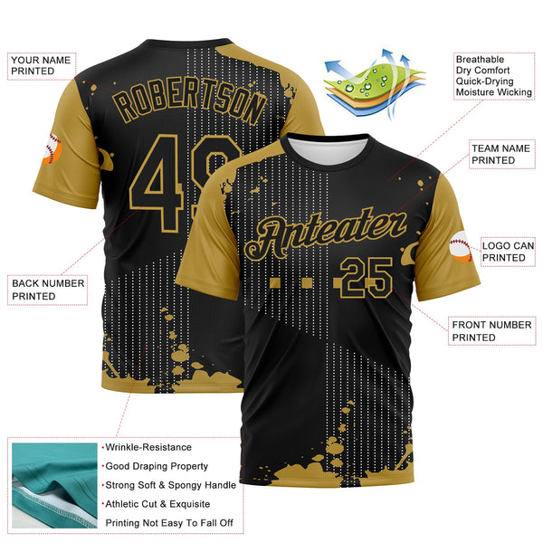 Custom Black-Old Gold Splatter Dot Matrix Performance T-Shirt alternate
