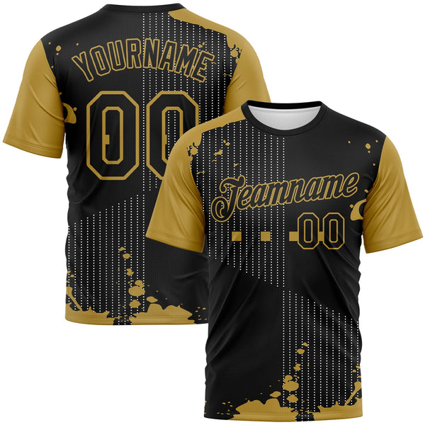 Custom Black-Old Gold Splatter Dot Matrix Performance T-Shirt
