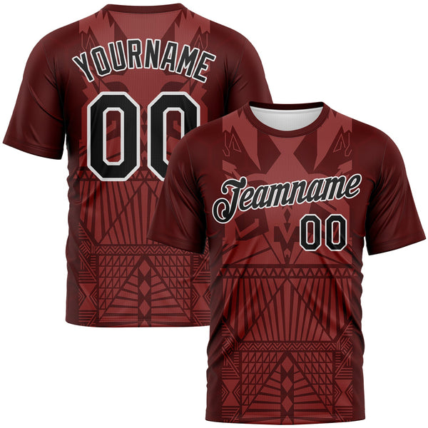 Custom Crimson Black-White Tribal Geometric Performance T-Shirt
