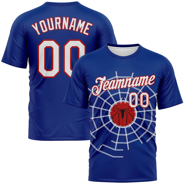 Custom Royal White-Red Spiderman Performance T-Shirt