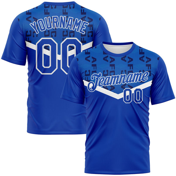 Custom Thunder Blue-White Geometric Letter Chevron Stripe Performance T-Shirt
